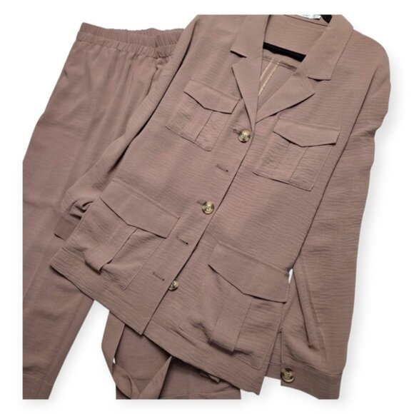 Utility Shacket & Pant Set | Chinos Stylish Khakis 2 Pieces SET XL - Picture 2 of 11